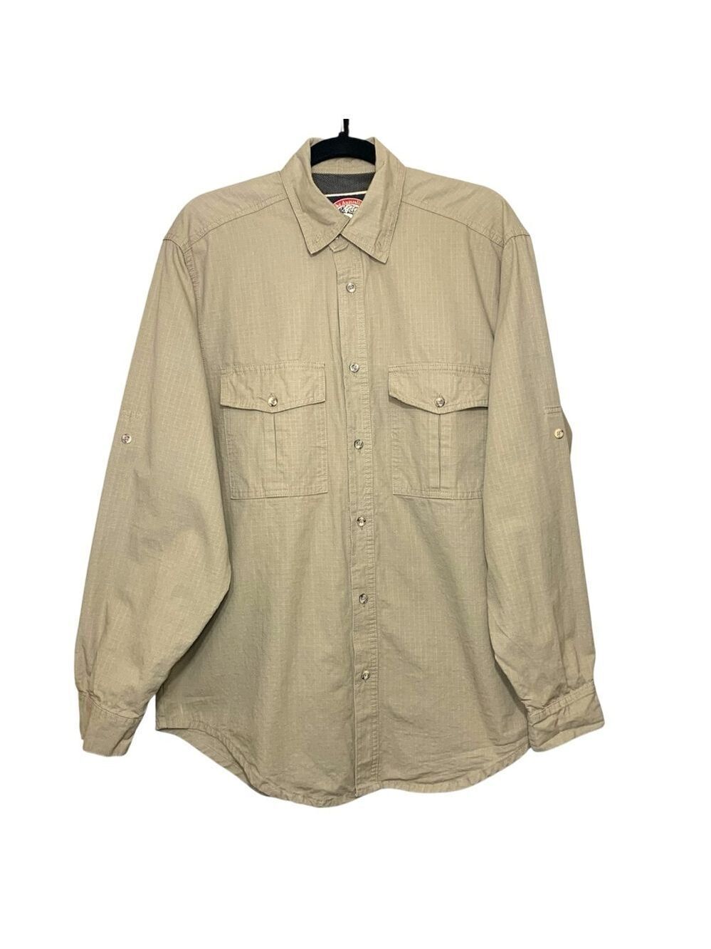 The Australian Outback Rip stop Shirt Long Sleeve Tan Sz L Vented Hiking Western